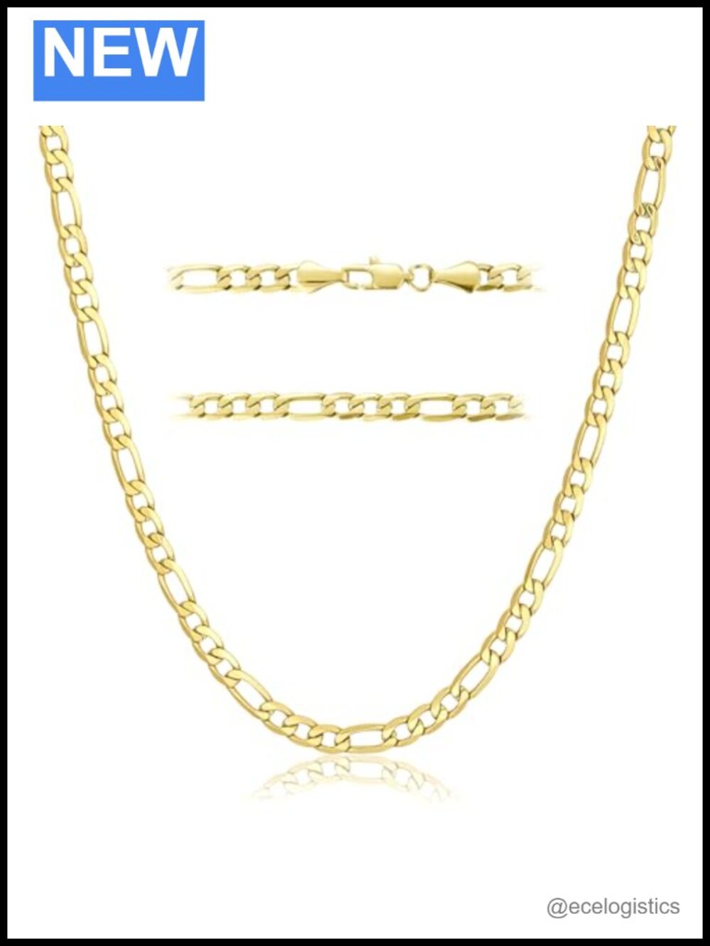14K gold plated Figaro chain necklace, 20 inch